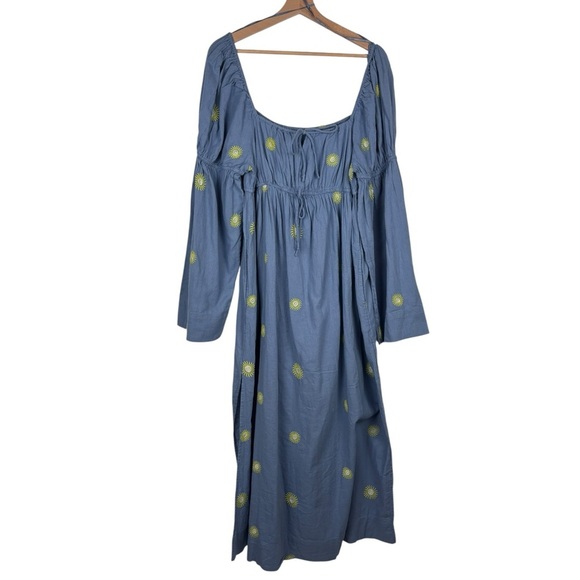 FREE PEOPLE EMORY DAISY EMBROIDERY MILKMAID COTTON LINEN RELAXED BOHO MIDI DRESS - Picture 3 of 16